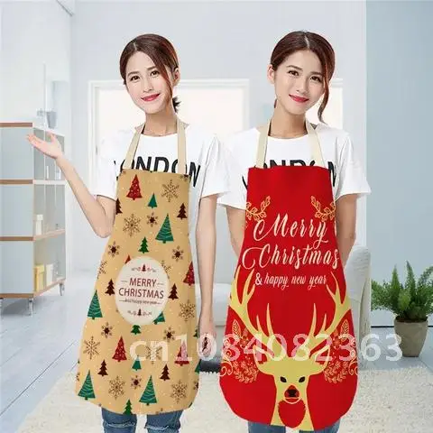 

26 Christmas Colors Aprons for Mother Women Kids Kitchen Cotton Linen Cooking Oil-proof Apron Cooking Accessories