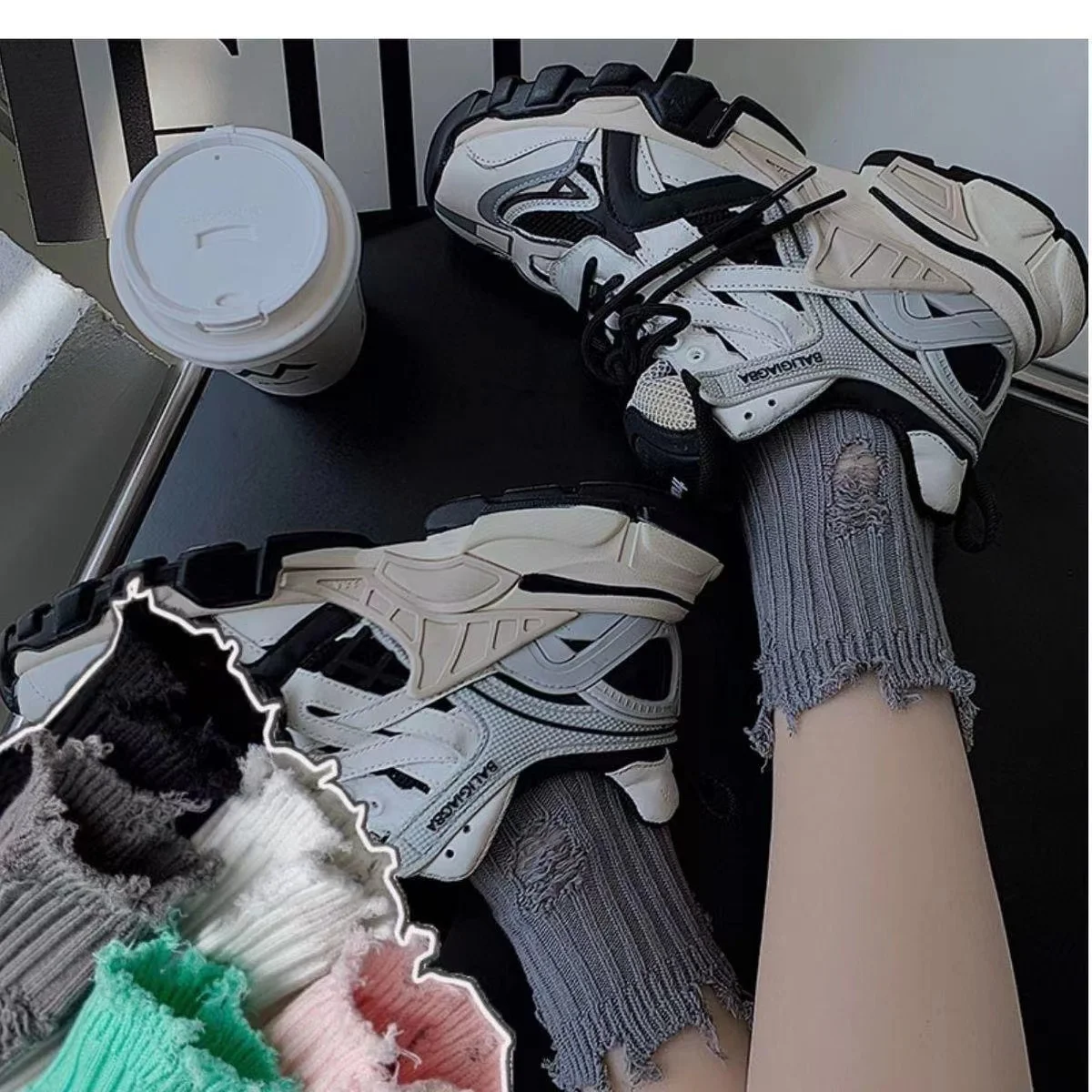 

5Pair/Lot Fashion Socks for Women Harajuku Street Broken Hole Beggar Medium Tube Autumn Winter Pile Socks Hip-Hop Skateboard