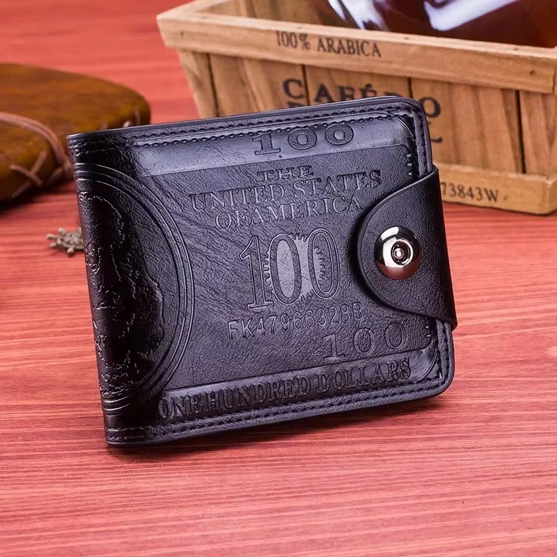 Men's Wallets with 100 US Dollar Pattern Male Photo Card Holder Leather Wallet Fashion Large Capacity Purse Bag - 6