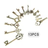 13pcs Vintage Antique Old Brass Skeleton Alloy Keys Lot Cabinet Barrel Lock Hand Sanitzer Holder Key Chain Home Decor 1