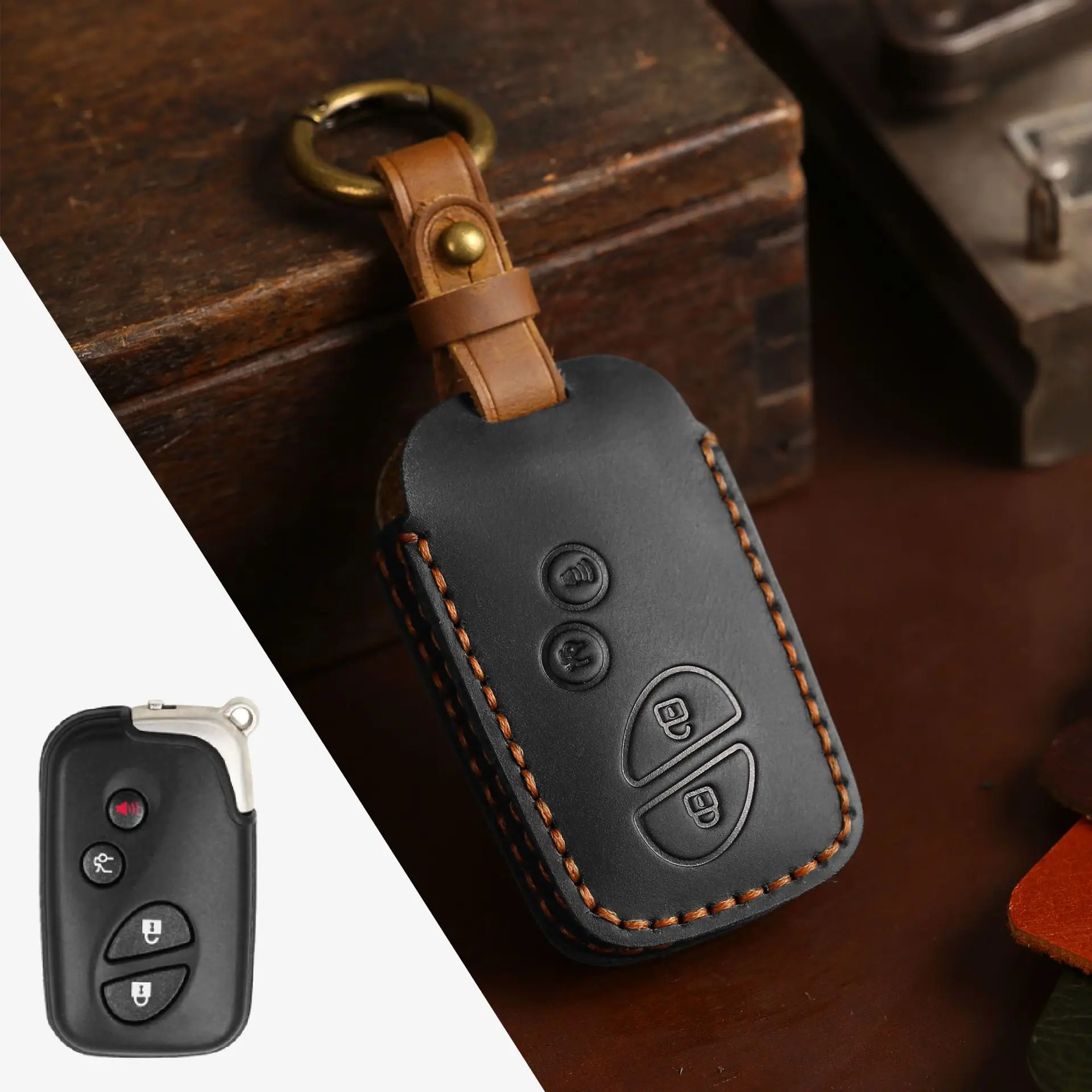 3 4 Buttons Handmade Leather Car Key Case Cover Fob For Lexus Gs430