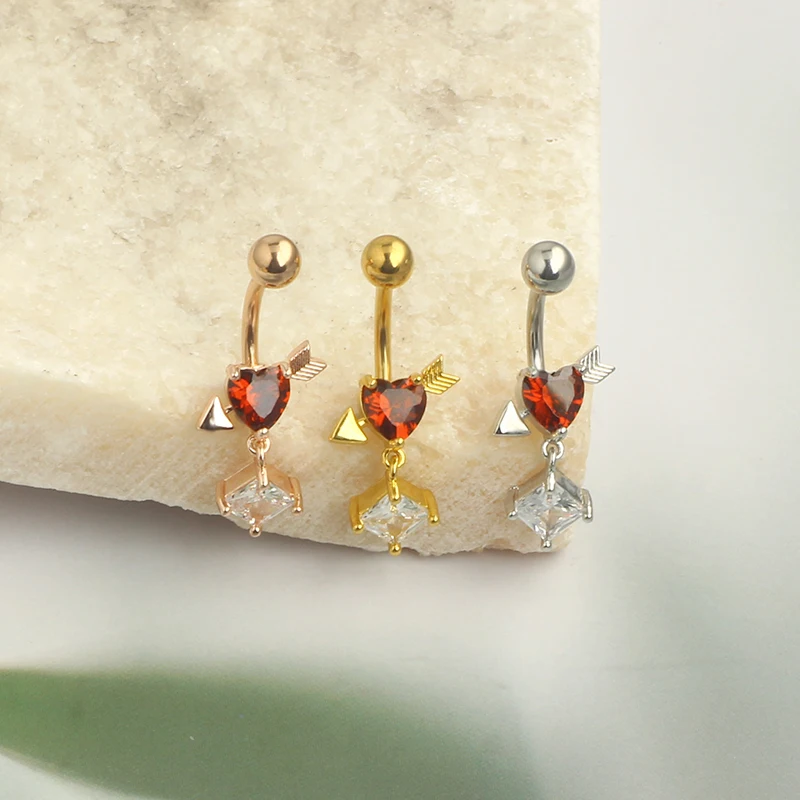 Surgical Steel Crystal Zircon Flower Heart Dollar Letter Eye Pendant Belly Button Piercing Ring Belly Button Ring Body Jewelry