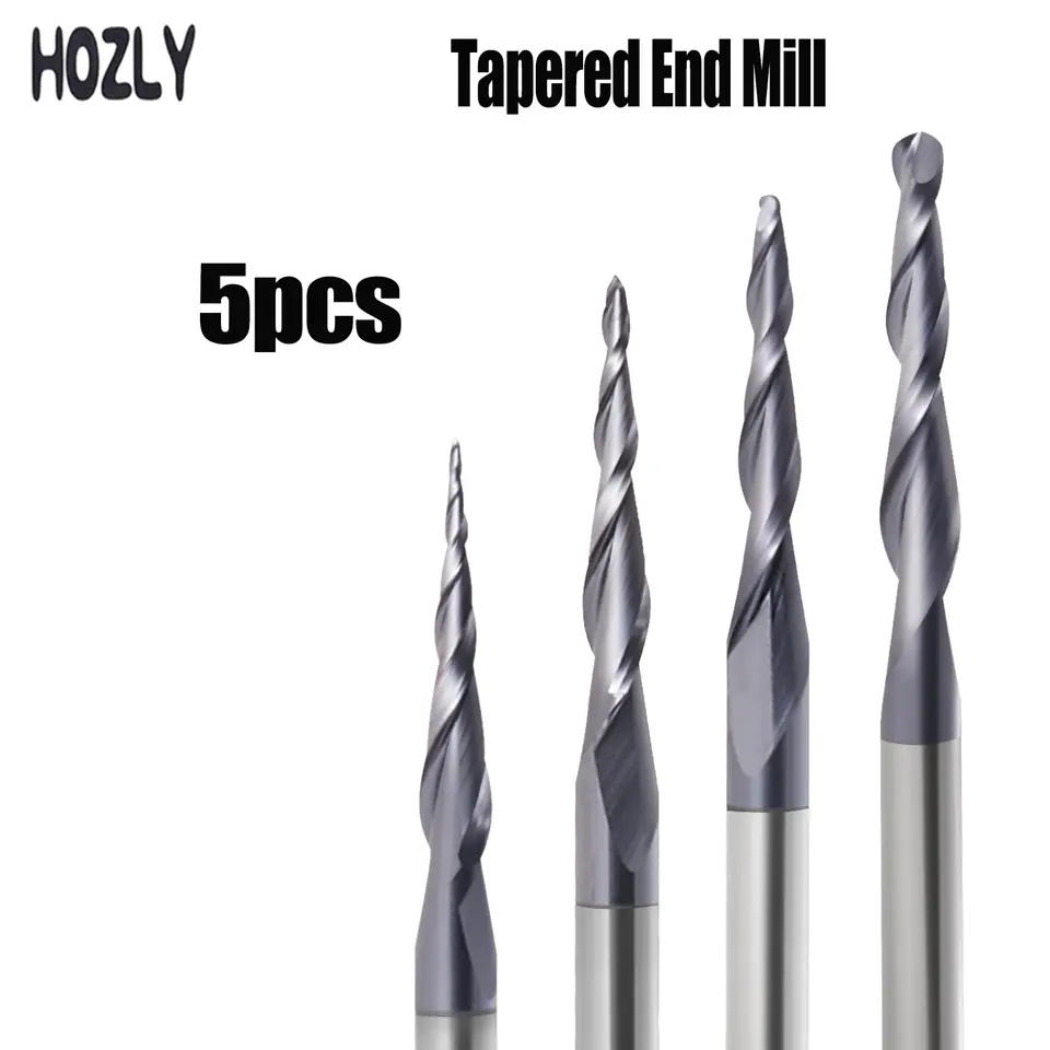 5Pcs Tapered Ball Nose End Mill 3.175mm 4mm 6mm 8mm Ball Nose Tapered End Mills Router Bits CNC Taper Wood Metal Milling Cutter image 1
