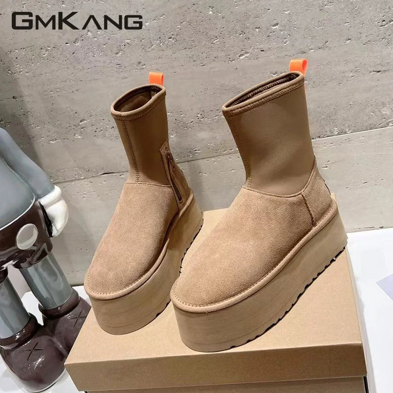 

Winter Wool Shoes Women Flat Snow Boots Round Toe Lace Up Casual Shoes Woman Fashion Comfort Sneakers Women Short Boots Woman