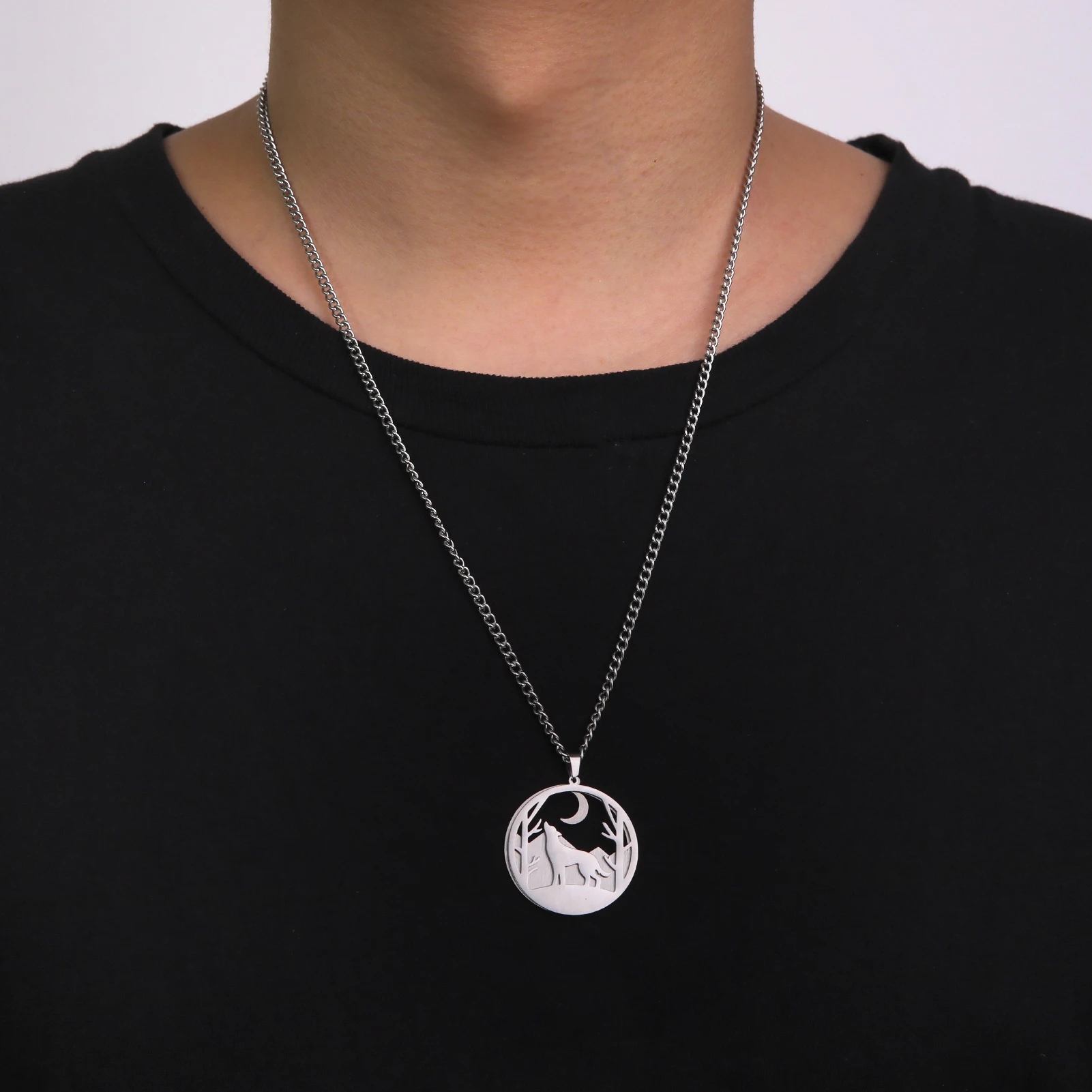 Collier Pendentif Loup Hurlant En Argent Sterling 925 - Chaîne 46 Cm Gros Maillons, Neuf Sans Emballage