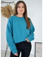Autumn Cotton Pullover Sweatshirts Oversize Women O Neck Loose Long Sleeve Top Solid Oversized Green Sweatshirt For Women 2023 - Image 3