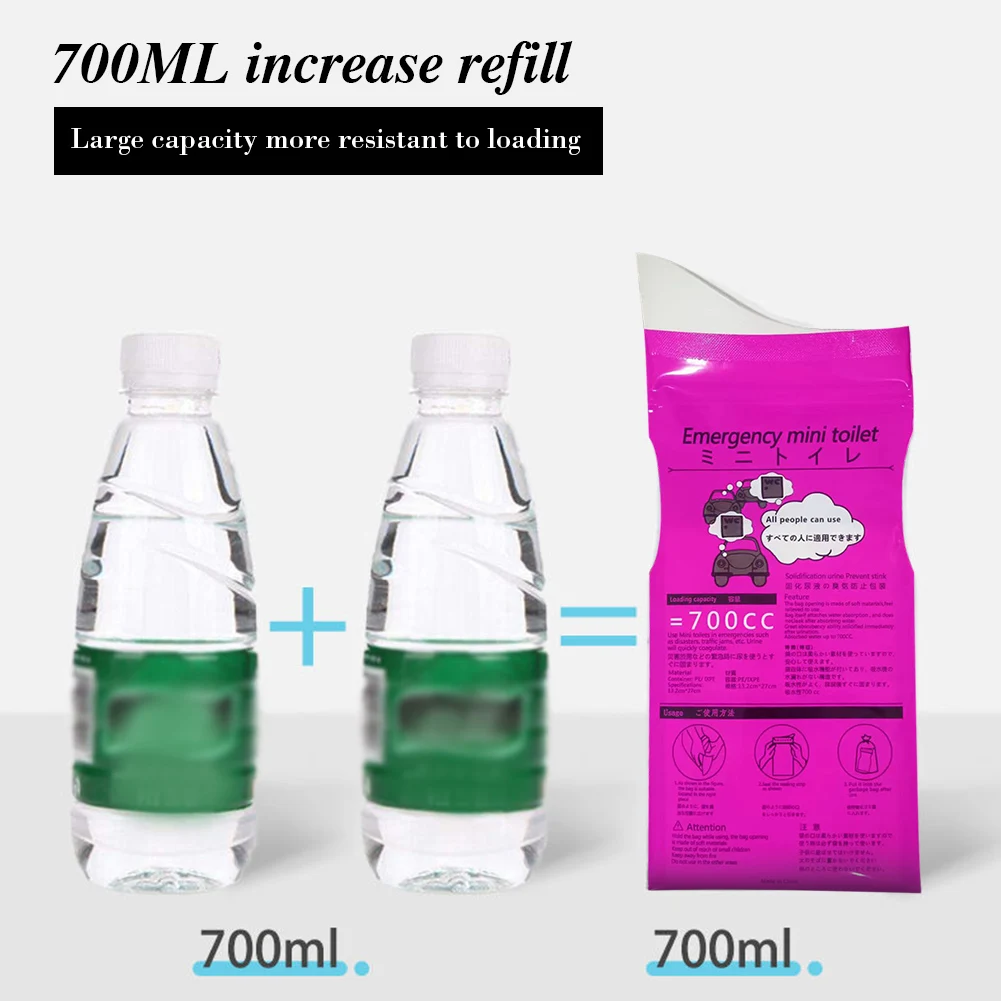 700ml 자동차 소변 봉투 밀봉된 일회용 비상 소변 봉투 다기능 간편 휴대 야외 캠핑용 경량