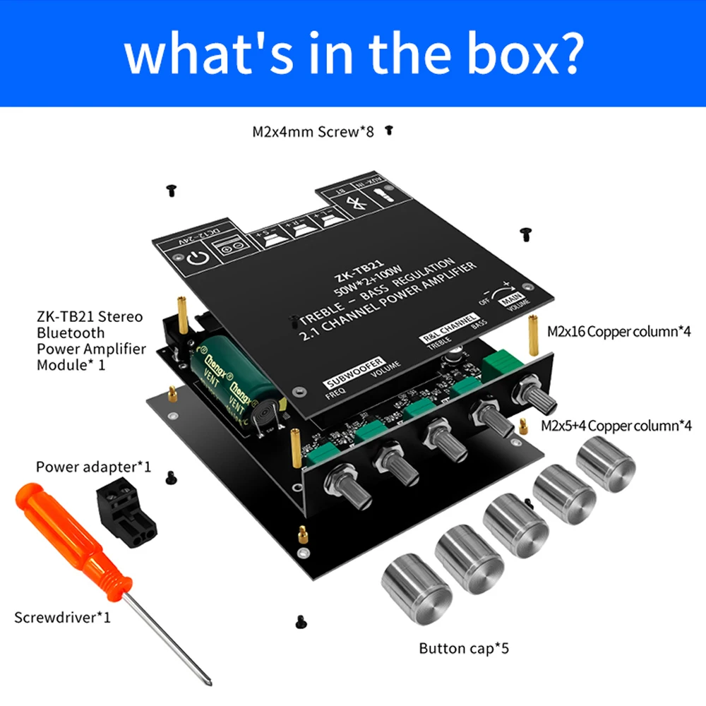 Audio Amplifier Board ZK-TB21 Bluetooth 5.0 2.1 Channel