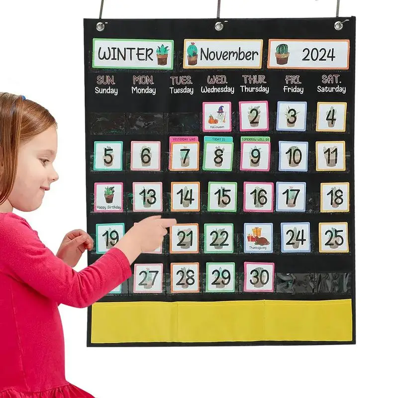 

Classroom Pocket Calendar Monthly Classroom Pocket Calendar Black Pocket Chart Homeschool Supplies For Home Kindergarten