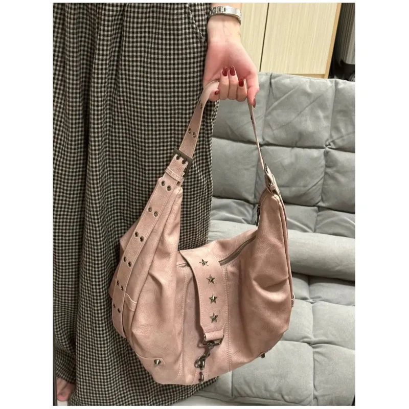 JIAERDI Fairycore Pink Shoulder Bags Purse Women Hot Girls Leather Large Capacity Crossbody Bag Female Retro Y2k Handbag Chic