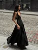 Summer Sexy Black V-neck Sleeveless Backless Maxi Dress Elegant Satin Patchwork Ruched Robes 2025 Lady High Street Dresses 1