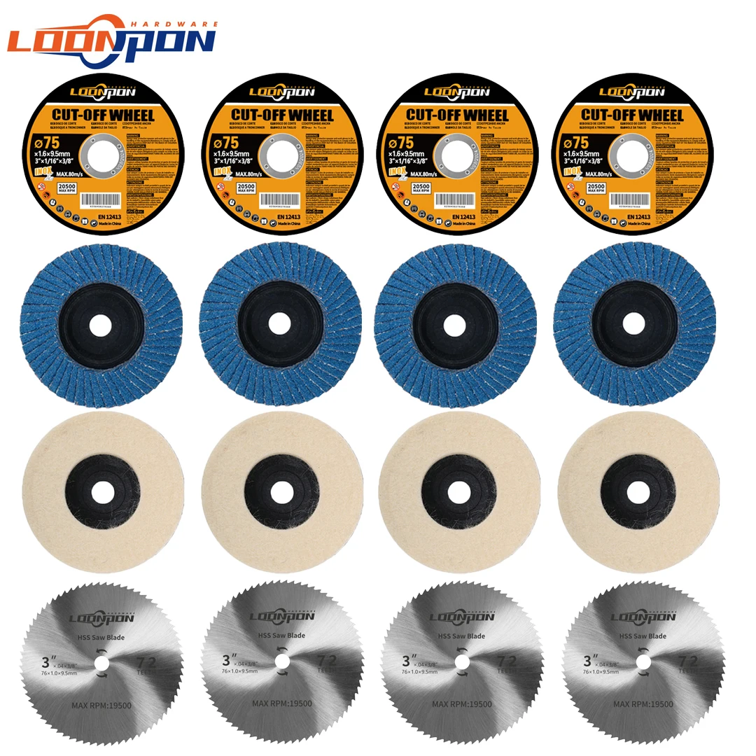 Loonpon 75mm 3inch Mini Angle Grinder Cutting Disc Grinding Wheels Blades Wood Cutting Wheel Disc For Metal Marble Glass Ceramic 60pcs cutting wheel set for rotary tool including 545 diamond cutting wheels hss circular saw blades resin cutting disc mandrels for wood glass plastic stone metal