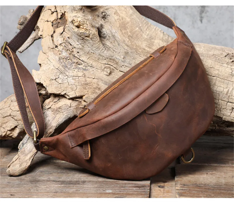PNDME vintage natural crazy horse cowhide men's chest bag outdoor sports genuine leather crossbody bag fashion shoulder bag