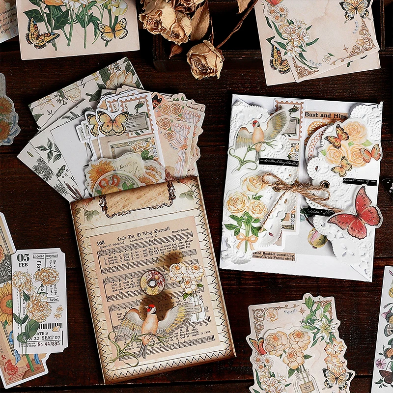 

80Pcs Flower Notes Material Bottom Memo Pad Decoration Packing Collage Pads Notebooks PadsWriting Paper Scrapbook 170*108MM