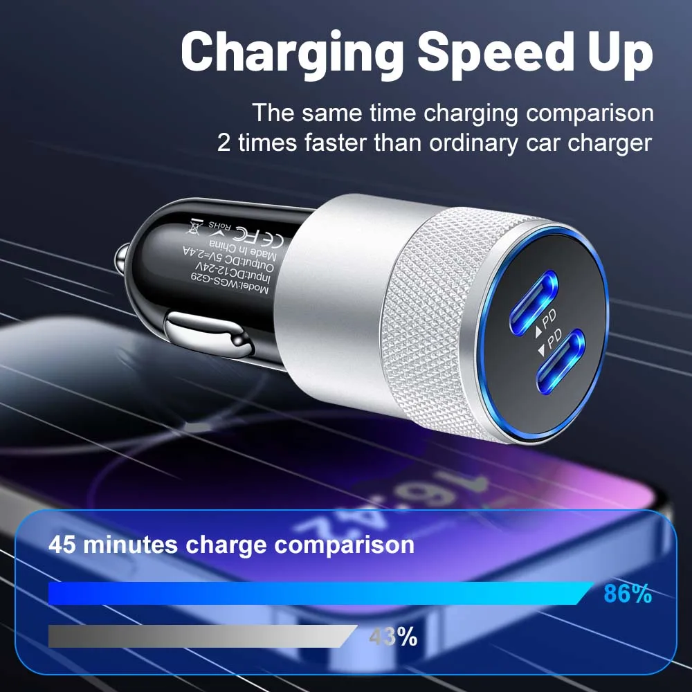 3.1A PD Car Charger USB Type C Fast Charging Car Phone Charger Adapter for iPhone Xiaomi Samsung Quick Charger