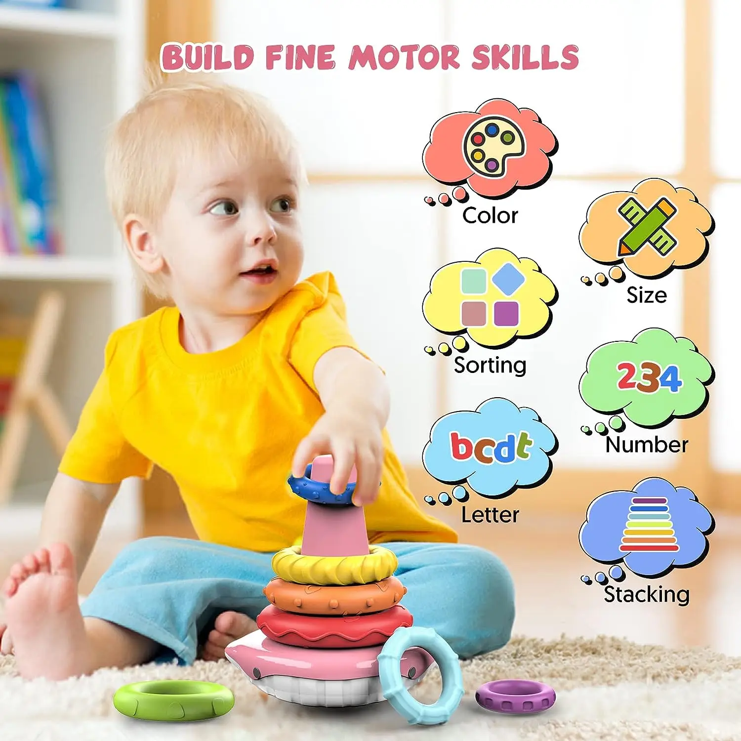 Montessori Stacking Toys for Toddlers 1-3 Colorful Rainbow Stacking Rings Sensory Toys Perfect Birthday Gift for Toddler
