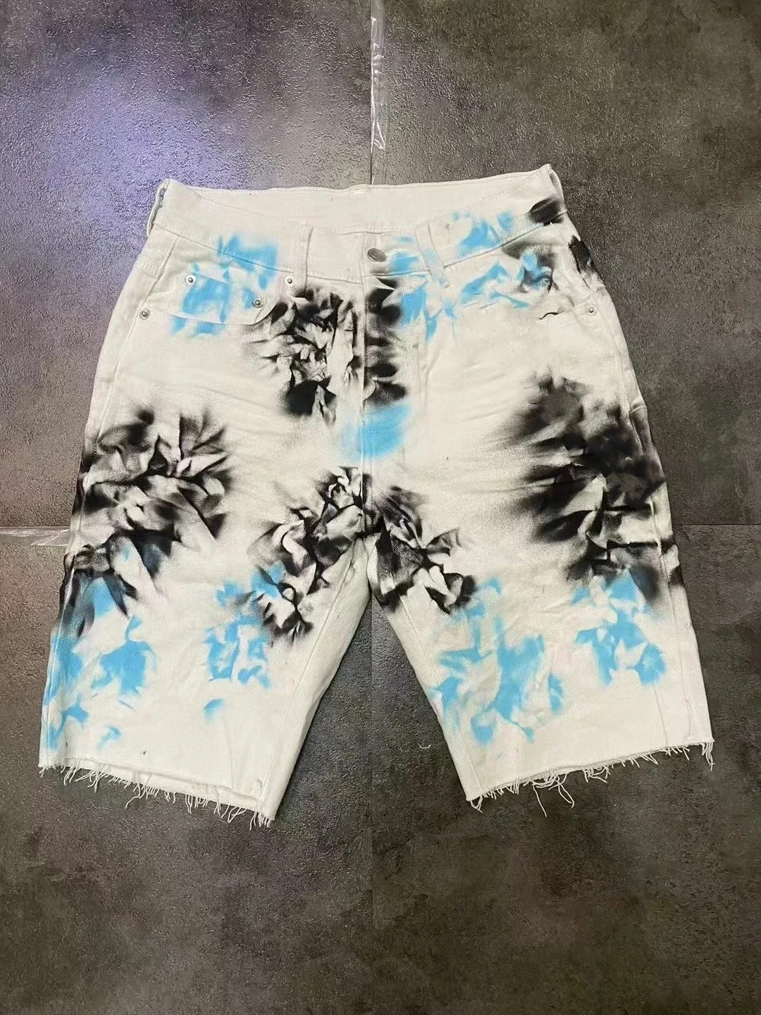 Men's White Shorts Print Slim Casual Denim Shorts Jeans High Street Knee Length Shorts 2