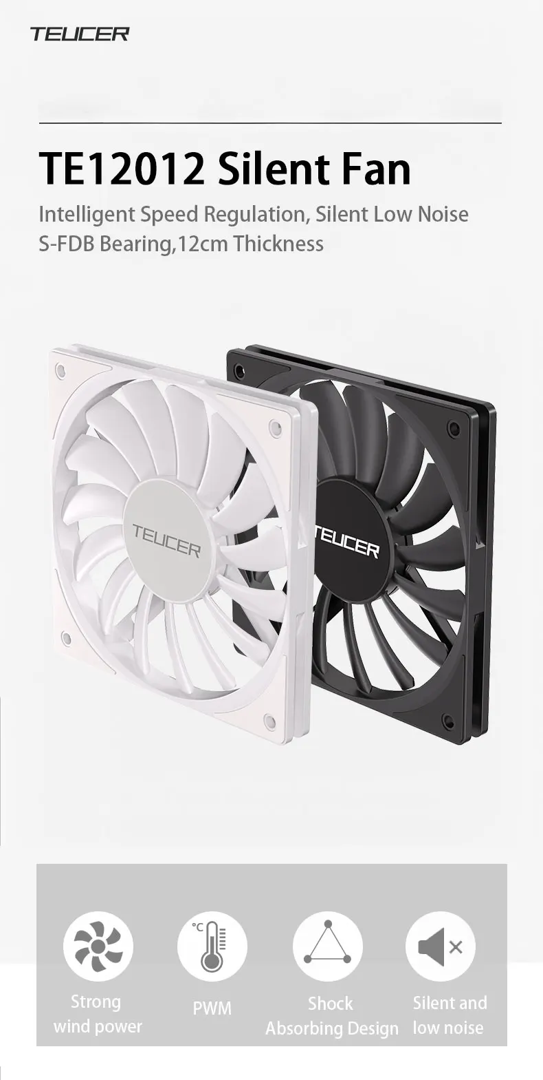 TE-12012 Ultra-thin Cooling Fan 120x120x12mm Ultra-thin Size Low Noise 4PIN PWM