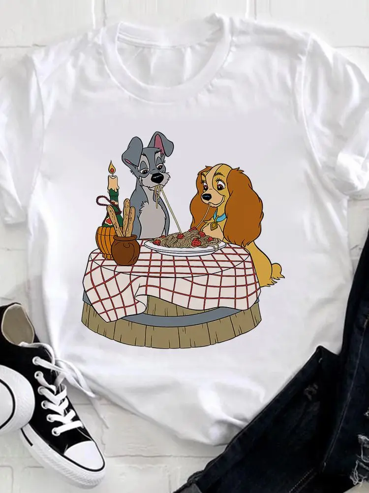 

T Shirt Lady and The Tramp Disney Sweet and Funny Casual T-Shirt Trendy Fashion Streetwear Summer Short Sleeve Top