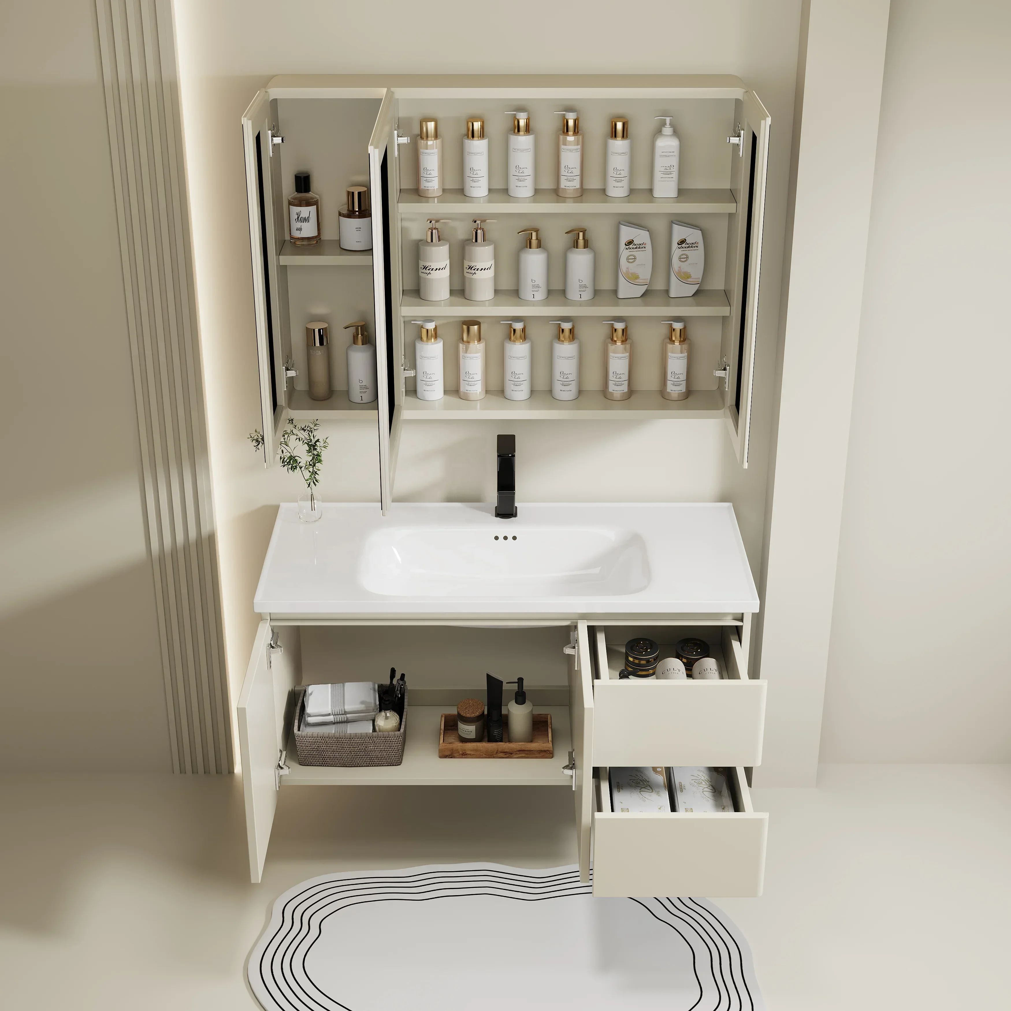 Modern Bathroom Furniture PVC Bathroom Vanity Cabinet Hotel 3 Years Corner Triangle Mirror Wash Basin Cabinet Triangle 23-25 In