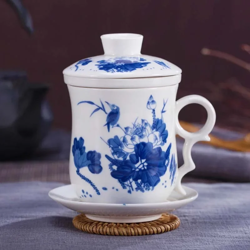 Novità Tazza Da Tè Cinese Con Infusore, Set Di Tazze Da Tè In Ceramica Coperchio Con Manico In Legno Stile Retro~p125258213