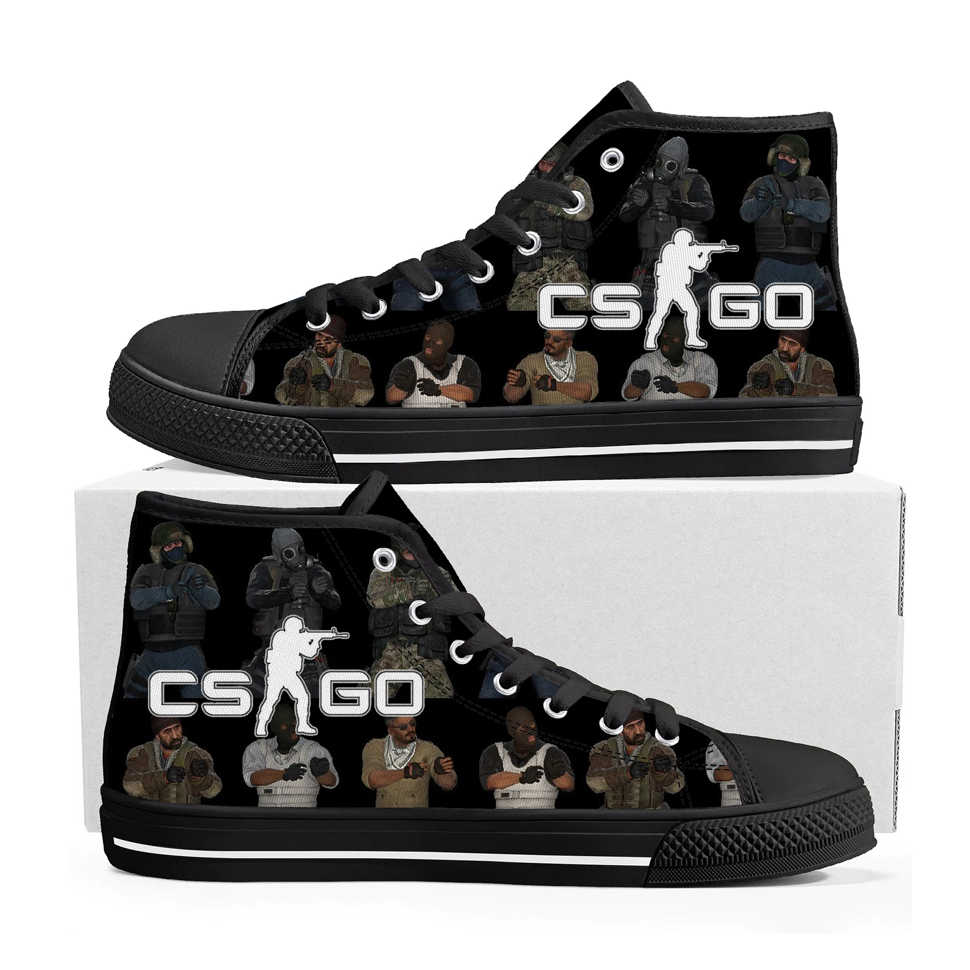 

Cartoon Game Counter Strike Global Offensive High Top Sneakers Mens Womens High Quality Canvas Sneaker Custom Built Couple Shoes