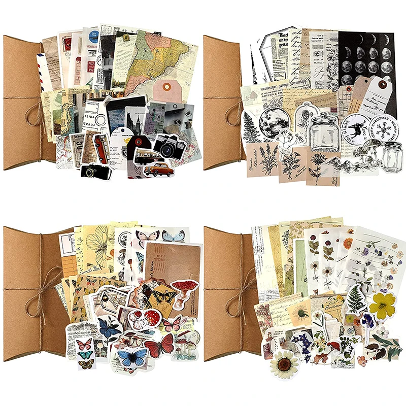 30Pcs/Set Vintage Scrapbooking Stickers DIY Journaling Scrapbook Adhesive Washi Paper Stamp Stickers Antique Retro Natural