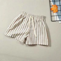 Short à rayures en lin et coton pour enfants, cinquième pantalon d'été décontracté pour garçons et filles 3