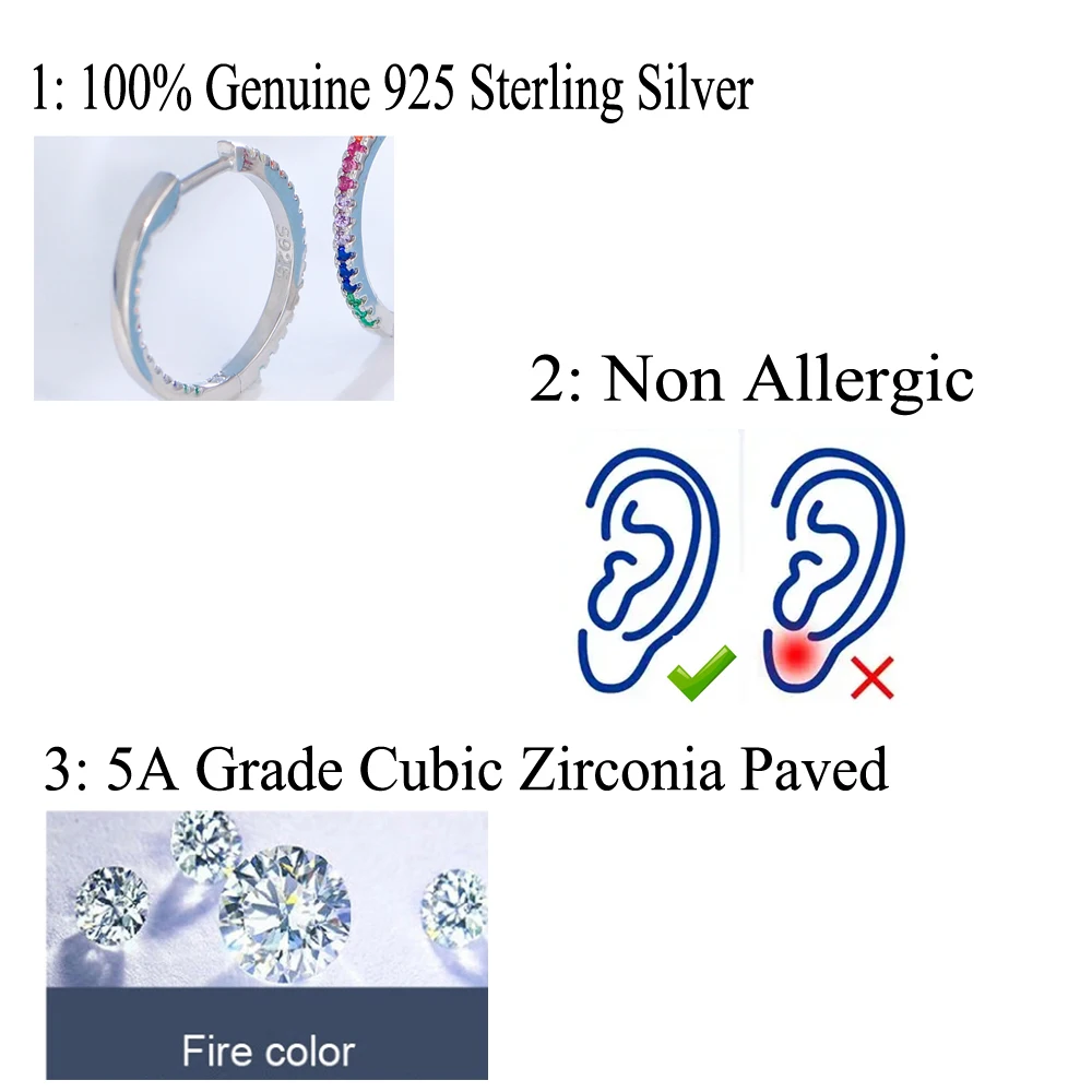 QooLady Multicolor Rainbow Round Hoop Earrings for Women 925 Sterling Silver Cubic Zirconia Daily Party Jewelry Gifts SE032 4