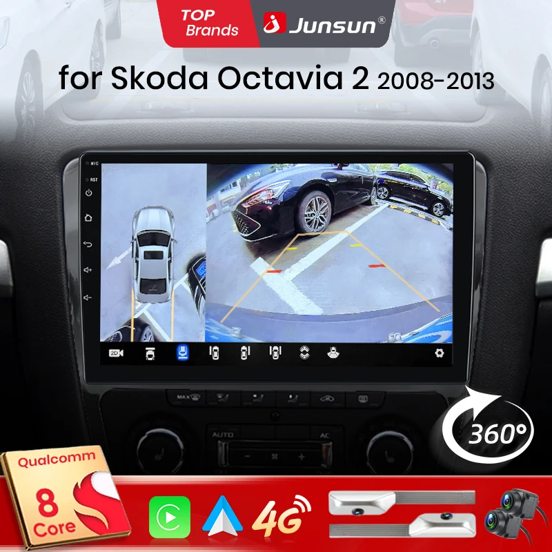 Junsun Qualcomm 8-Core 360 Kamera Drahtlose CarPlay Android Auto Auto Radio für Skoda Octavia 2 A5 2008 2009-2013 GPS