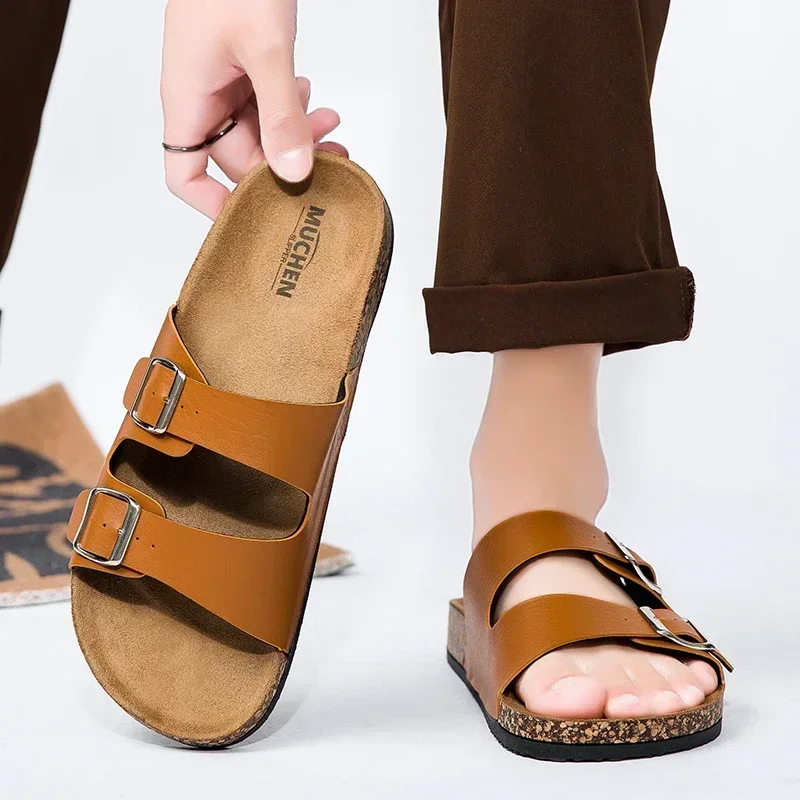 Mode Klassische Unisex Hausschuhe Für Männer Bequeme Sommer Kork Schuhe Für Männer Outdoor Sandalen Mikrofaser Plus Größe 36-46 – Detail 9