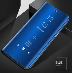 Custodia per telefono in pelle flip con specchio smart di lusso