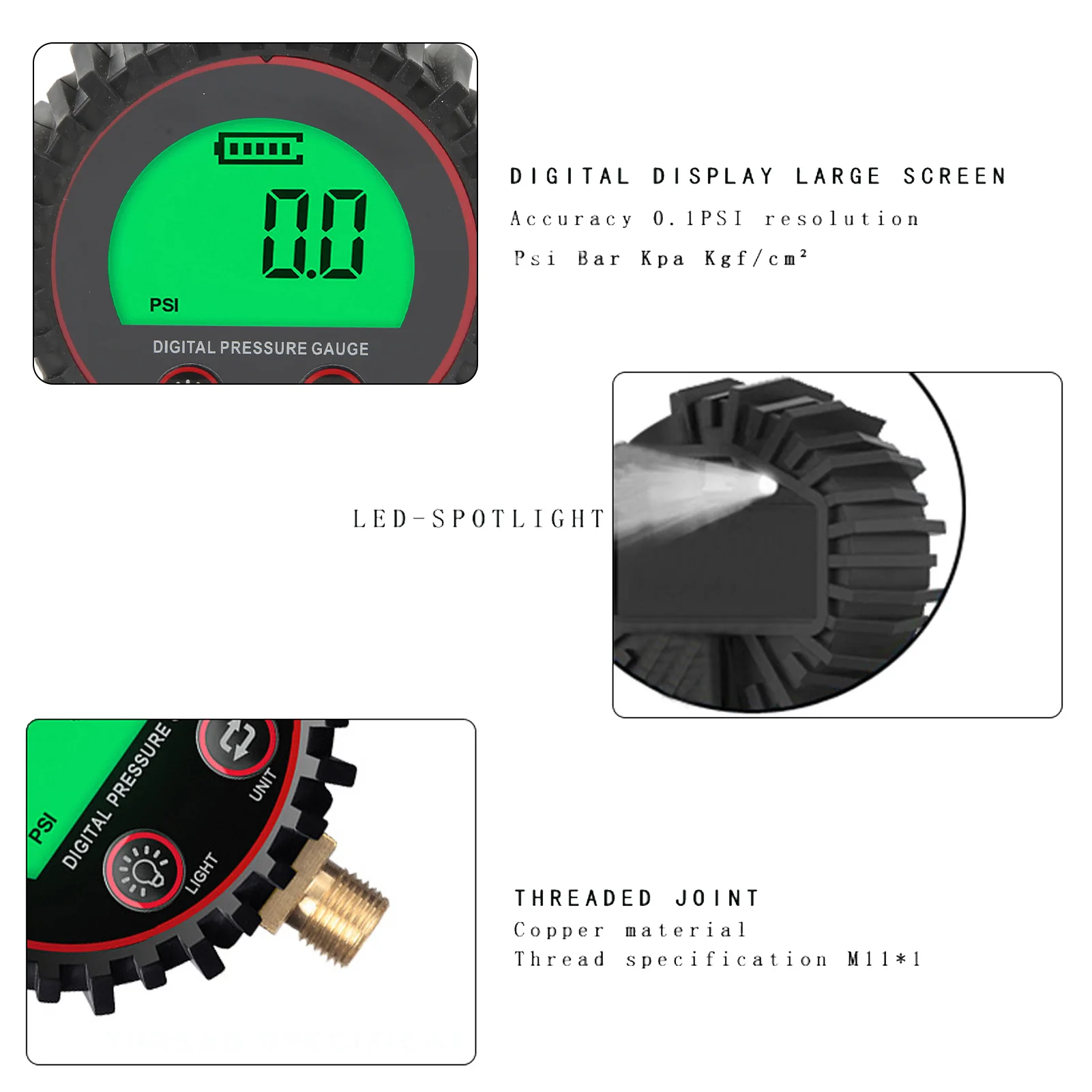 차량용 디지털 압력 게이지, 대형 LCD 디지털 화면, 빠른 판독, 트럭용 3 255 PSI 압력 저항
