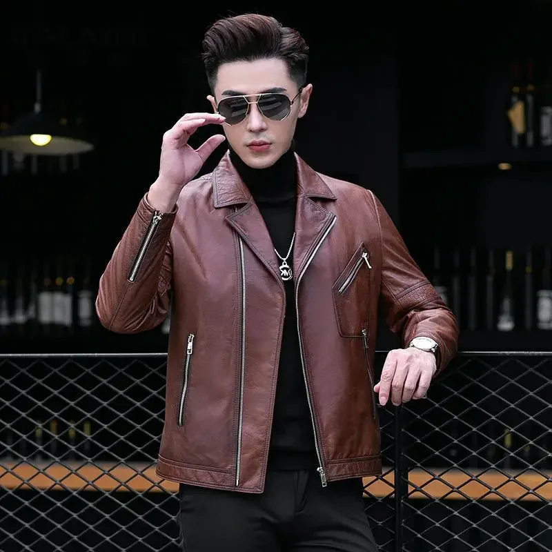 

Мужская повседневная мотоциклетная куртка, осенняя верхняя одежда из натуральной кожи, модель F289, 2023