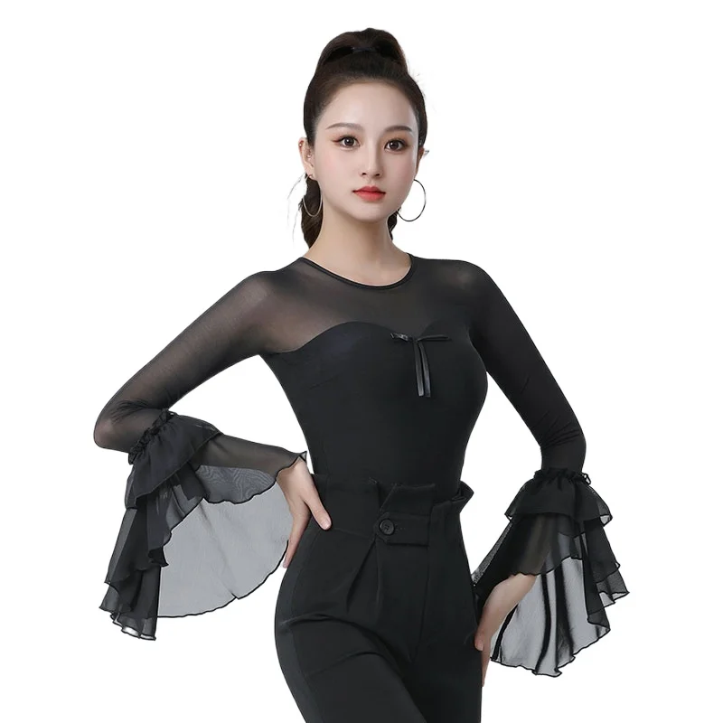 Woman Dance Top Round Neck Long Sleeve Ballroom Dance Modern Practice Leotard ZY158-3
