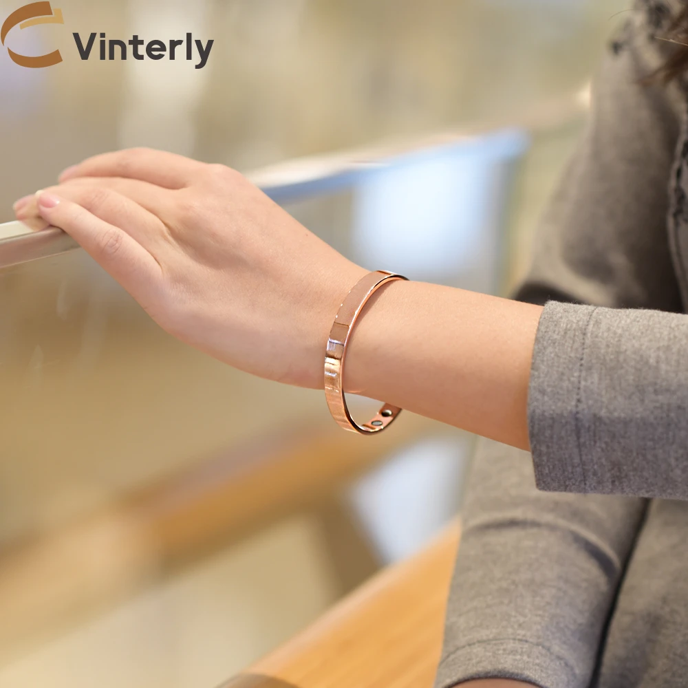 Pulseras de cobre puro para mujer, brazalete magnético ajustable para alivio del dolor, energía curativa, joyería |
