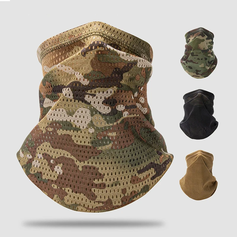 Large Mesh Windproof Neckerchief Camo Mask Neck Gaiter Cover Face Bandana Sun Cool Breathable Cycling Hiking Camping Tube Scarf