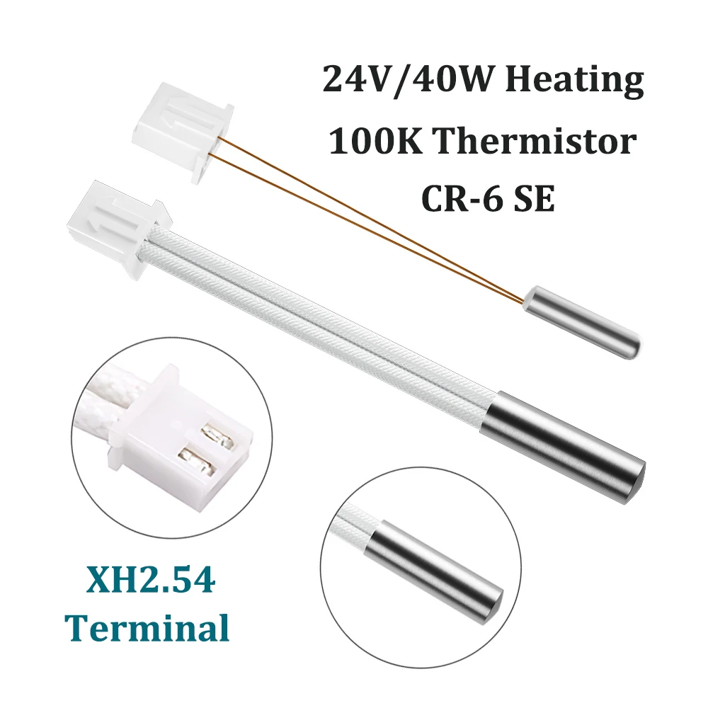 

2pcs CR-6 SE 100K Thermistor Temperature Sensor XH2.54 Terminal 3D Printer Parts 24V 40W 90mm Cartridge Heater XH2.54 For CR6 SE