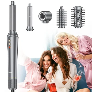 5-in-1 Hair Dryer Airstyler Ion Multistyler Hot Air Brush, 110,000 rpm with 32 mm Automatic Curling Iron, Straightener 1