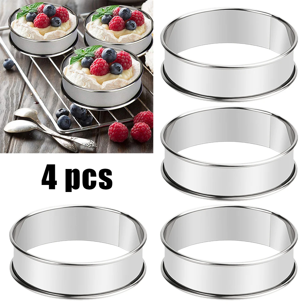

4 Pcs Stainless Steel English Muffin Rings Double Circle Cutter Pie Ring DIY Crumpet Rolled Cookie Tarts Cake Mousse Maker Mold