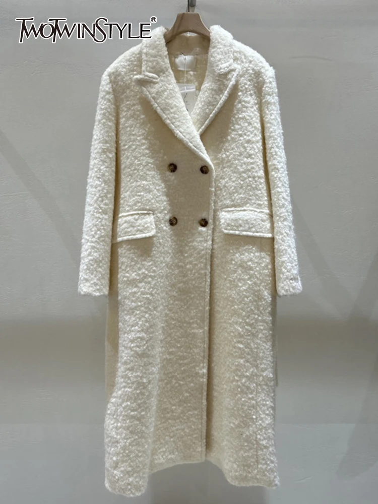 

Женское однотонное пальто TWOTWINSTYLE, повседневное двубортное пальто с отложным воротником, длинными рукавами и высокой талией,