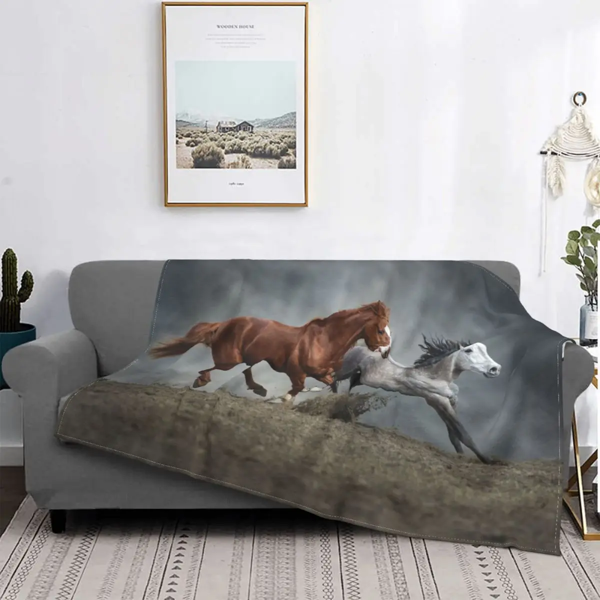 

Белое коричневое вязаное одеяло с рисунком лошади, флисовое мягкое покрывало для любителей животных, покрывало для спальни, дивана, кровати