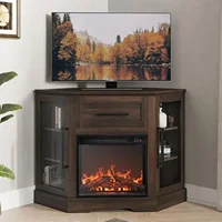43" Corner TV Stand with 18" Electric Fireplace Heater, Modern Corner Wood Entertainment Center- Dale (Dark Walnut) 2