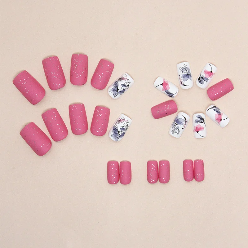 Nail Polish 24 Pcs Press on Nails Pink Gradient Nail polish Glossy Artificial Finger Manicure Reusable False Nails Women