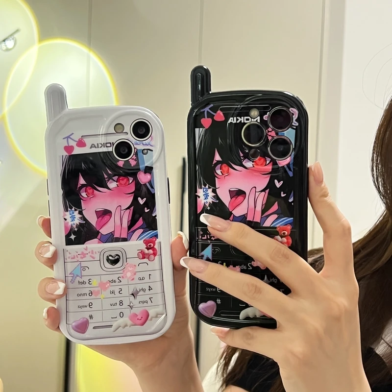 Kawaii Japanese Anime Illustration Sweet Cool Girl Phone Case For Iphone 11 12 13 Pro Max Xr Xs Max Cute Pendant Lanyard Cases Mobile Phone Cases Covers Aliexpress