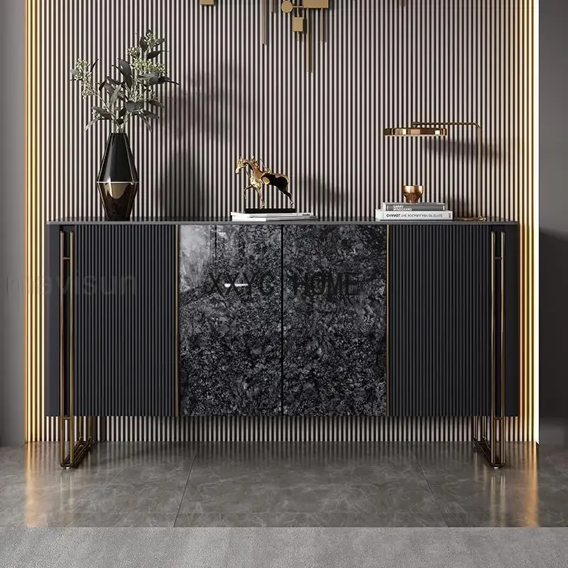 Italian Black Marble Sideboard For Decoration Kitchen et Multi-drawers Furniture Narrow Entrance Cabinet In The Living Room