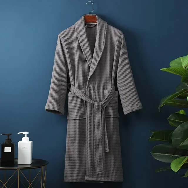 Robe en coton éponge pour printemps et été, Robe du matin fine, peignoir gaufré à manches longues, serviette de bain de beauté d'hôtel pour Couples