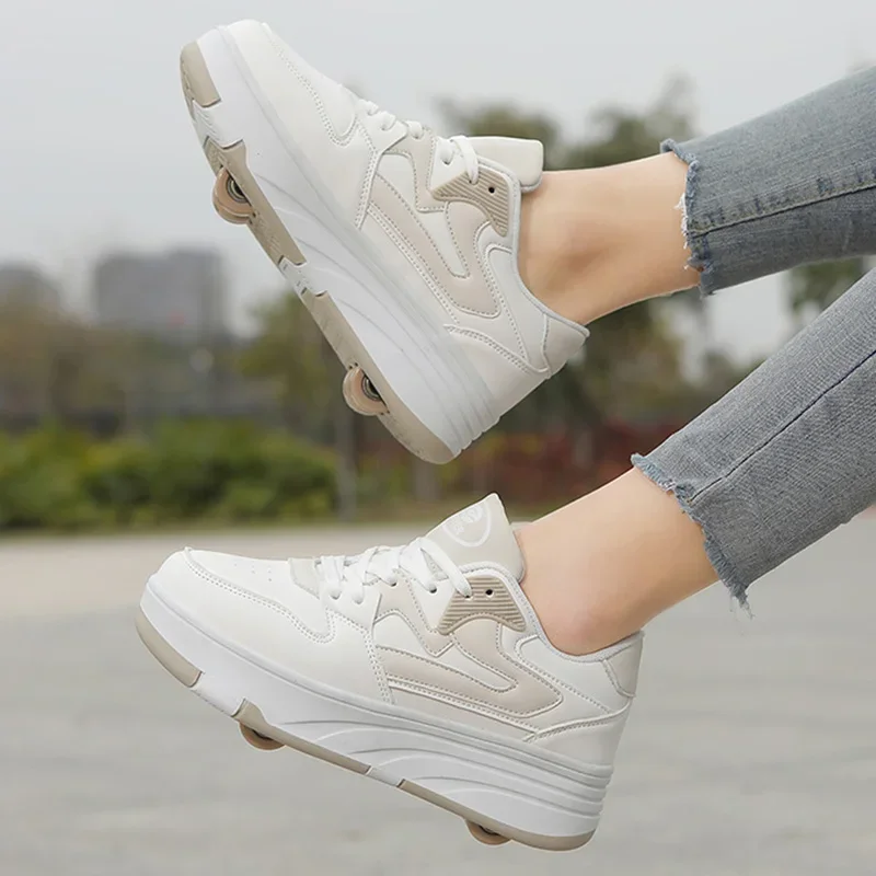 Kids Roller Skate Shoes Outdoor Children Casual Running Boys Girls Detachable 4 Wheels Fashion Deformation Parkour Skating Shoes