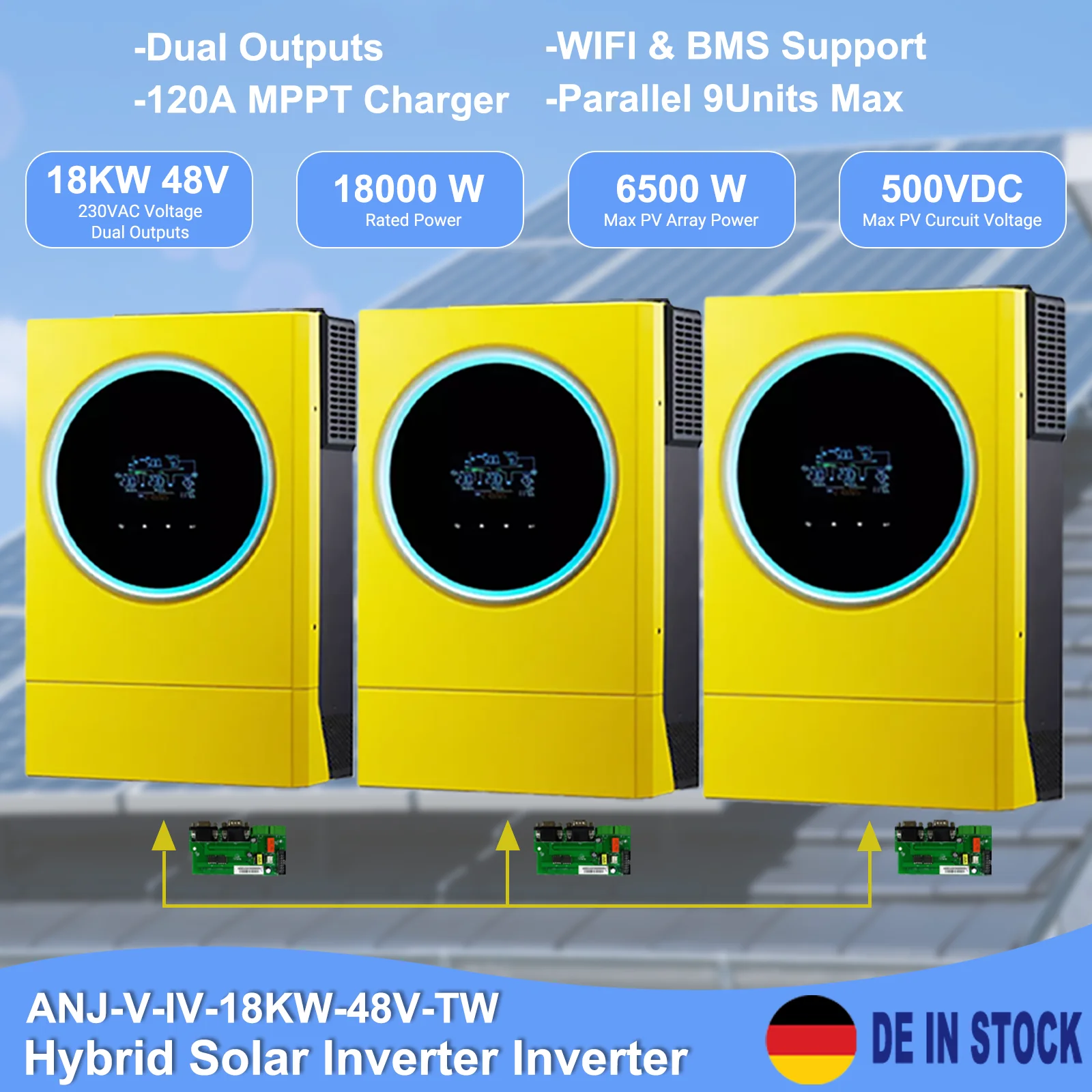 18Kw Power Hybrid Solar Inverter 230Vac Mppt 120A Caricatore Solare Ingresso Fotovoltaico 3*6000W 450Vdc Led Ring Lights 1 Fase E 3 Fasi