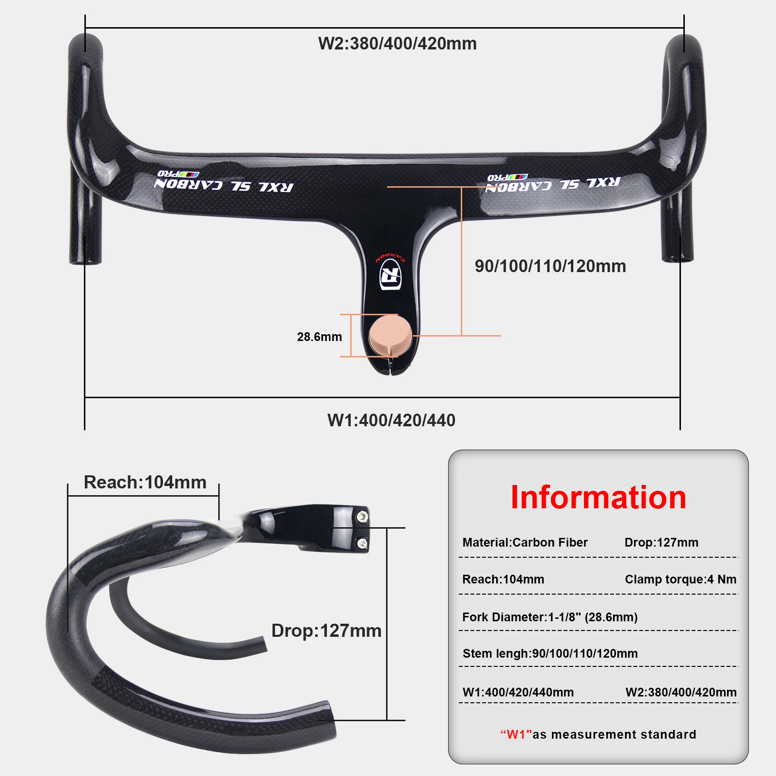 RXL SL Carbon Road Handlebar Integrated Racing Bike Speed 28.6 Black Internal Routing Drop Handle Bars Bicycle 400/420/440 bicycle handlebar